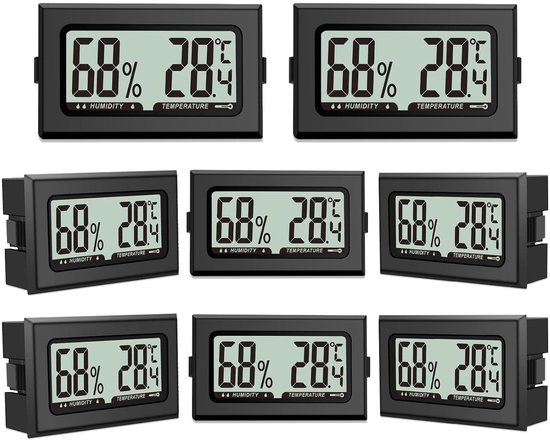 Luchtvochtigheidsmeters - Temperatuurmeters Hygrometers - Binnenklimaat Monitoren - Mini Digitale LCD - 8 Stuks Set
