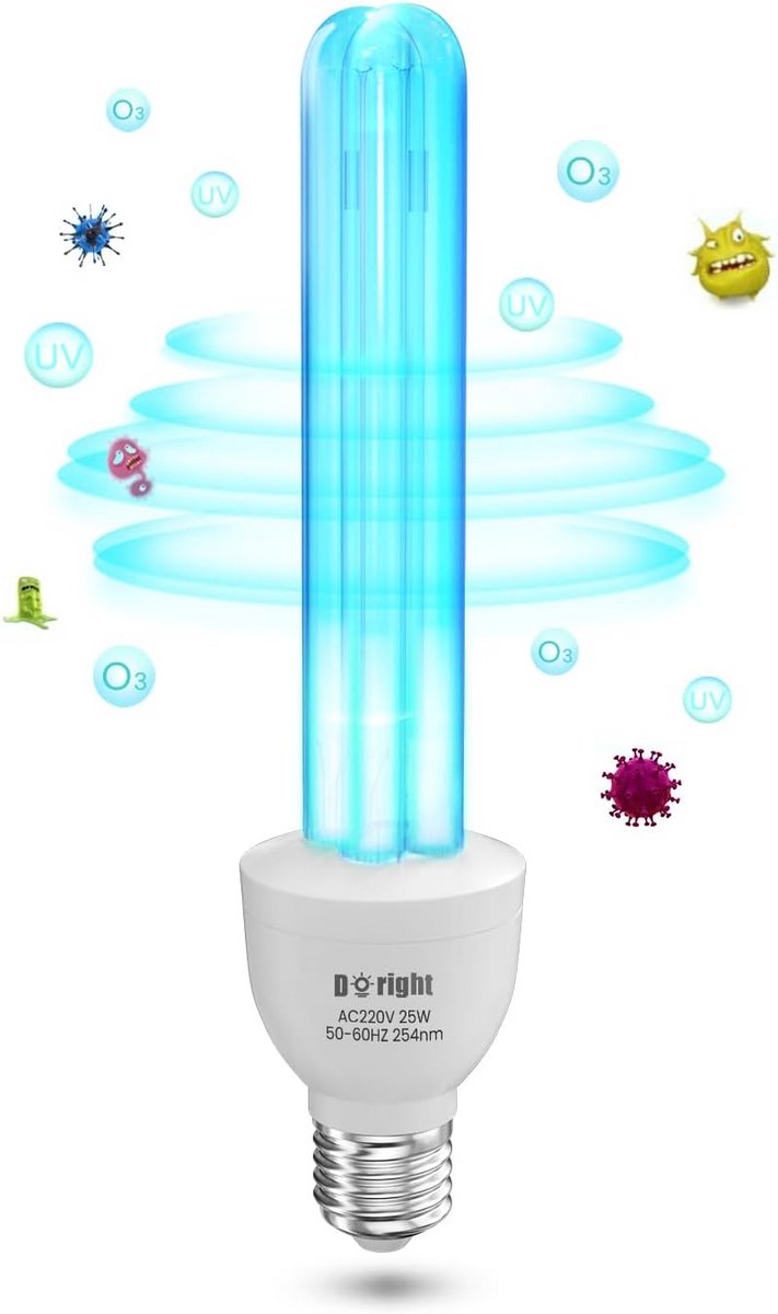 UV Sterilisatie Lamp - Kiemdodend Licht - Ruimtes Desinfecteren - Kwarts Buis - E27 25 Watt - Transparant