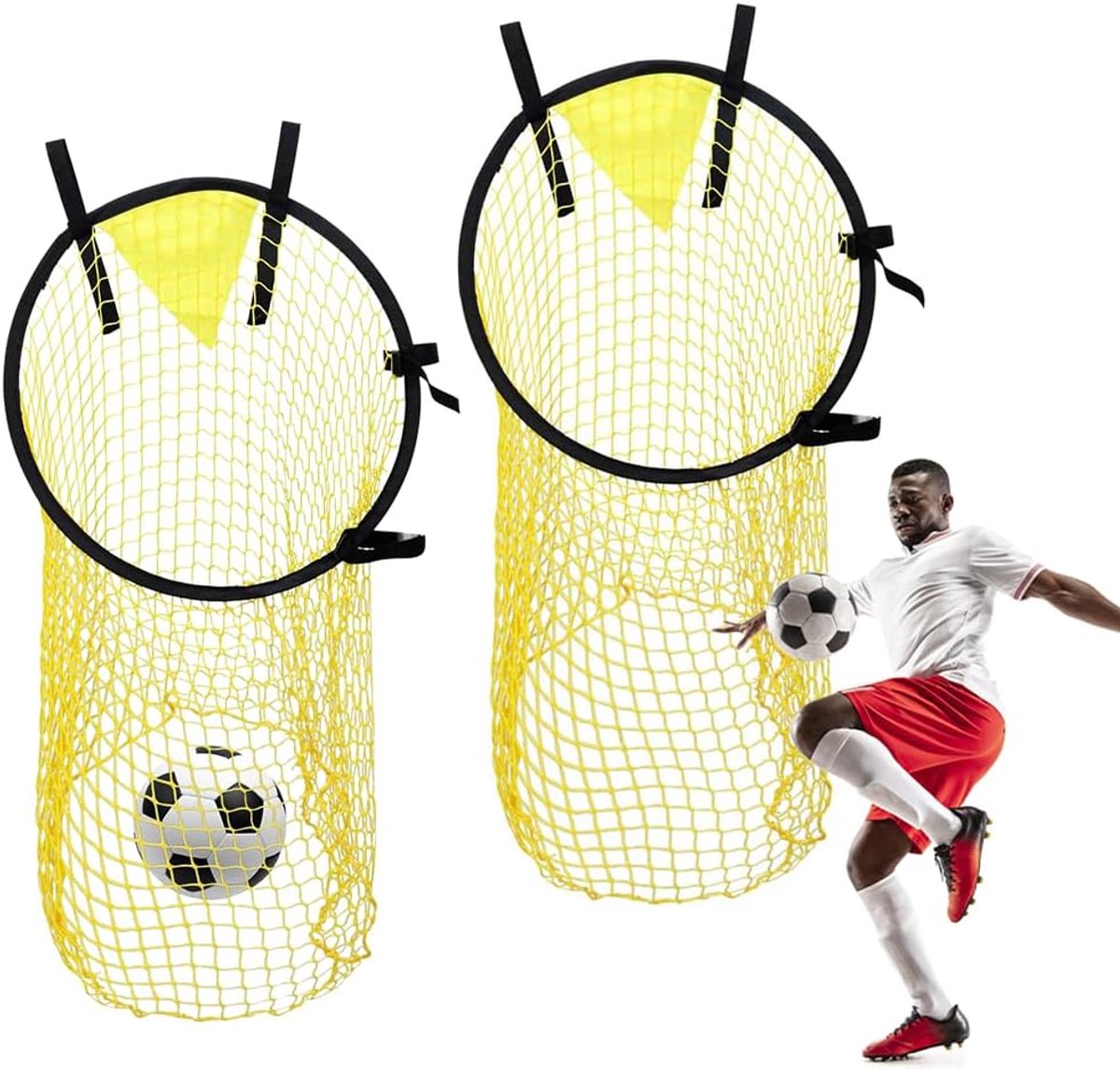 Voetbal Trainingsnet - Oefen Schijven - Precisie Kicks Trainen - Verstelbare Gespen - 45 x 57 cm - Geel