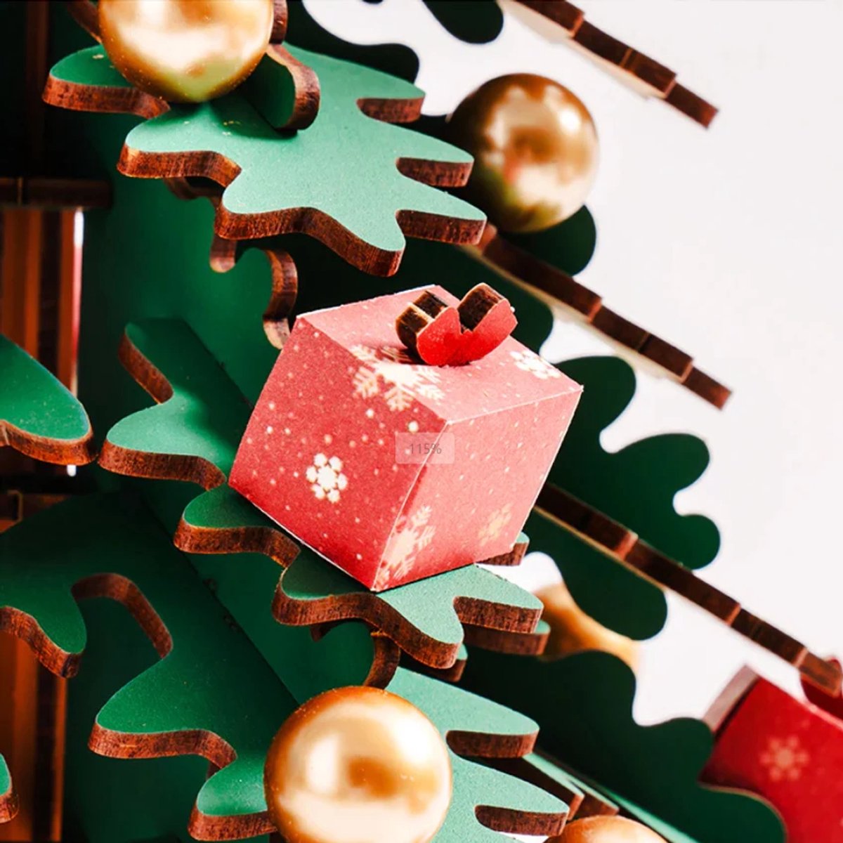 Robotime Christmas Melody Tree 3D Houten Muziekdoos – Kerstboom Bouwpakket – 319 Onderdelen - 30x30x40cm — afbeelding 17