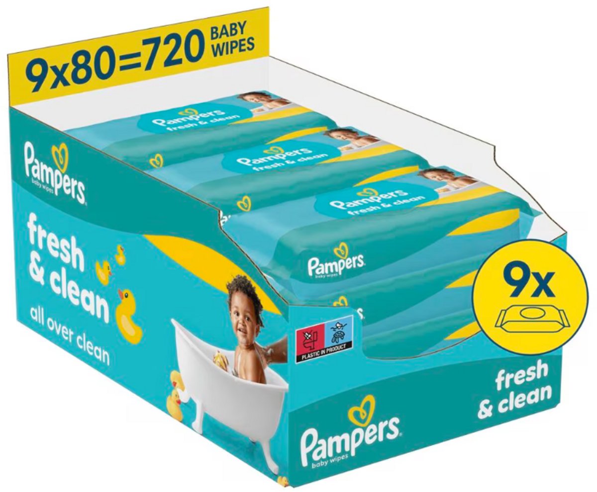 Pampers - Fresh & Clean Babydoekjes - 9 x 80 = 720 babydoekjes - Volume Deal