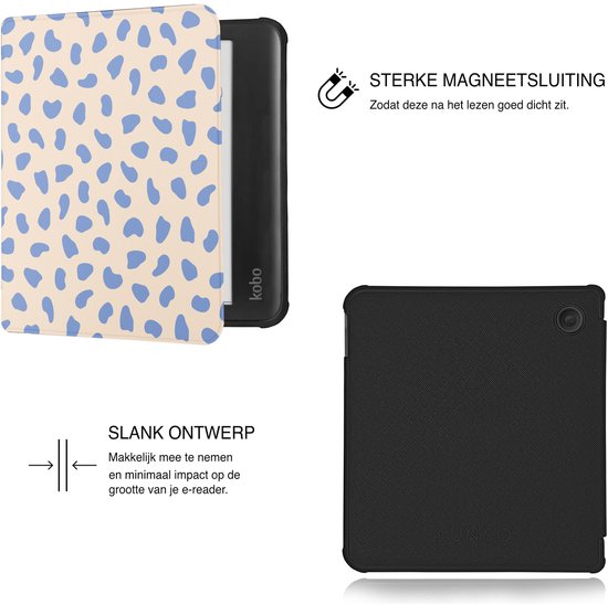 Lunso Geschikt voor Kobo Libra Colour hoesje (7 inch) - Vegan Saffiano Leren Sleep Cover - Azure Pebble van Merkloos — afbeelding 3