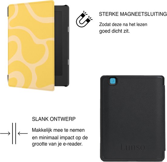 Lunso Geschikt voor Kobo Aura Edition 2 hoesje (6 inch) - Vegan Saffiano Leren Sleep Cover - Yellow Wave van Lunso — afbeelding 5