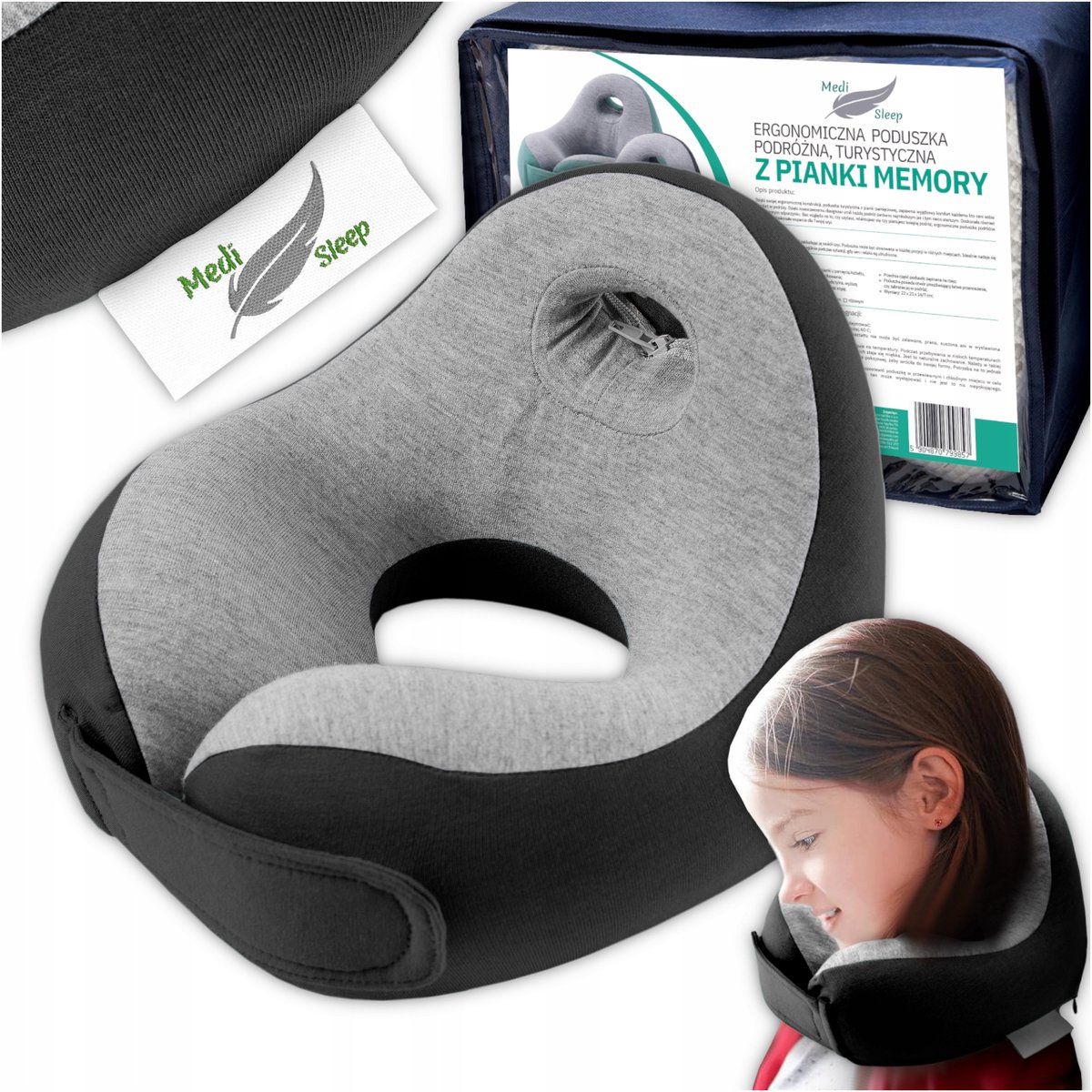 Medi Sleep Serie - Reiskussen voor Kinderen - Neksteun - Memory Foam - Grafiet