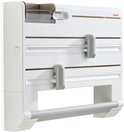 Porte-rouleau de cuisine Leifheit blanc avec distributeurs pour film aluminium et film alimentaire.