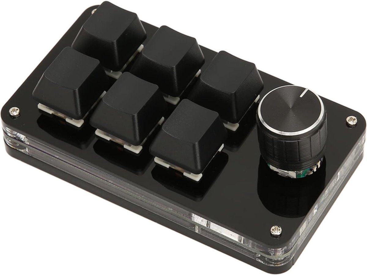 6-toetsen mini-macrotoetsenbord — toetsenbord - Programmeerbare sneltoetsen — Bediening met één hand — Bedrade USB-aansluiting — Aanpasbaar bedieningstoetsenbord