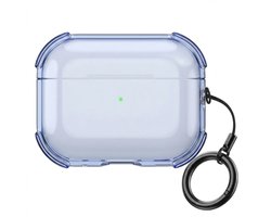 Blauw transparant hoesje voor oordopjes met sleutelring – schokbestendige beschermhoes geschikt voor AirPods Pro 3