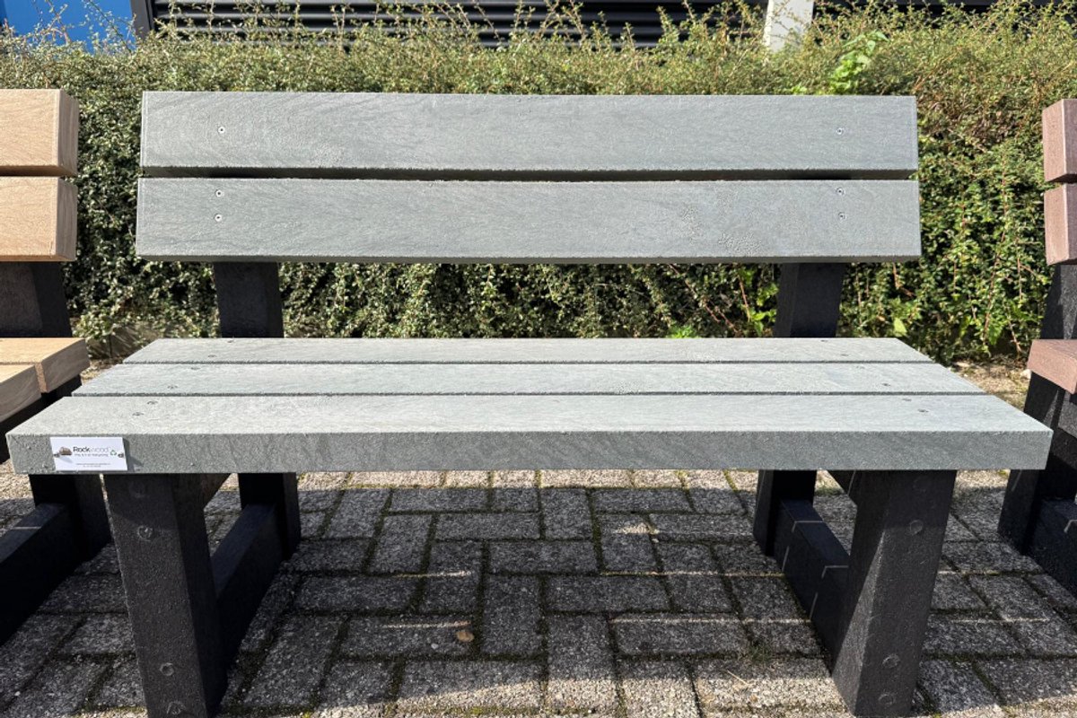 Rockwood® Parkbank Lounge Zwaar Kunststof - Mineral Grey 5cm dik 1.20m inclusief montage op locatie Naturel
