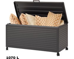 Hesperide Luxe Opbergbox - Premium - 1070L - Tuinkussenbox - Soft Close - Waterdicht - 182.2x89.4x78cm - Met Deksel - Zwart - Kussenbox - Tuin - met Wieltjes -Buiten - EDENIO