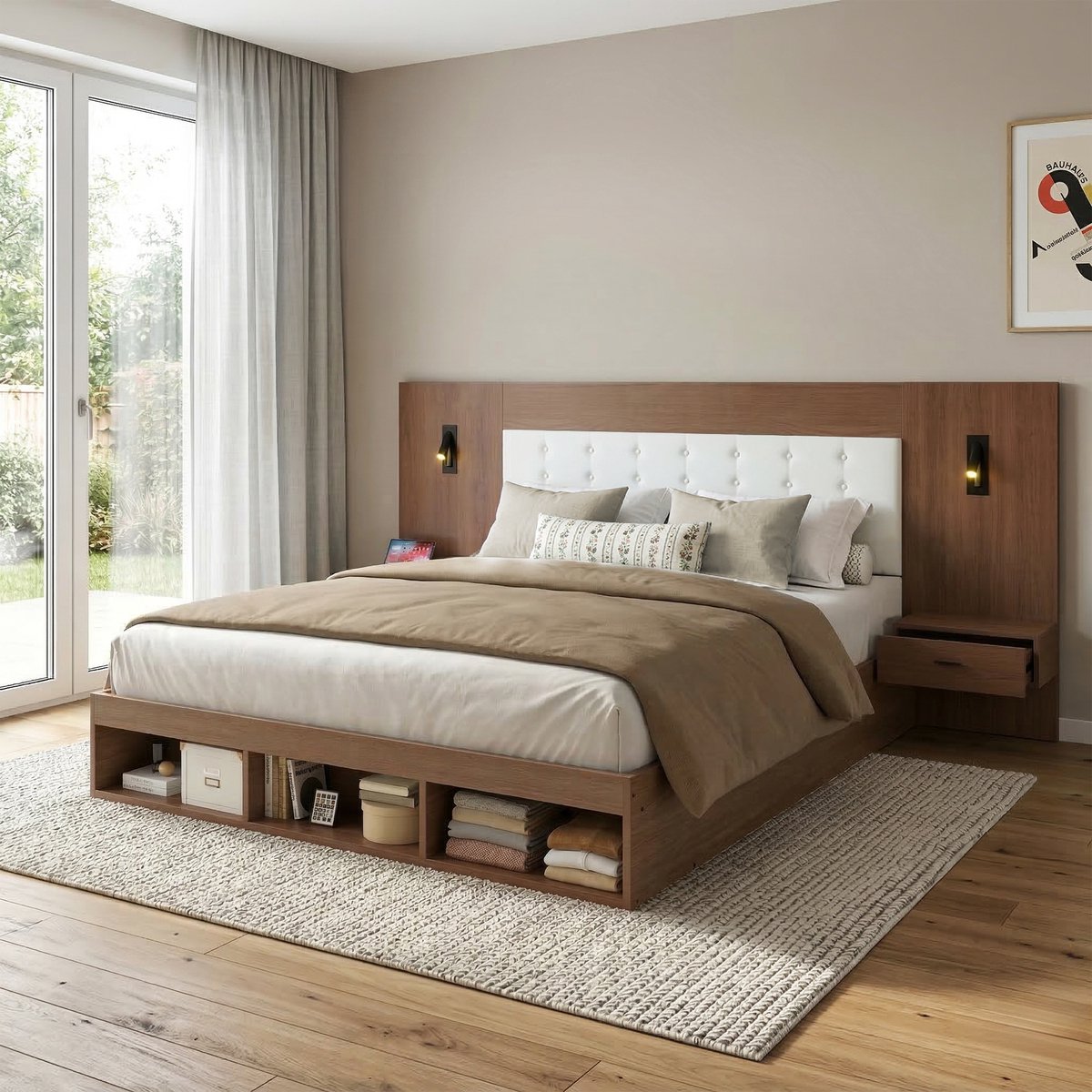 Sweiko Tweepersoonsbed - 180 × 200 cm - Opbergruimte - USB/Type-C - 2 leeslampjes - 2 nach