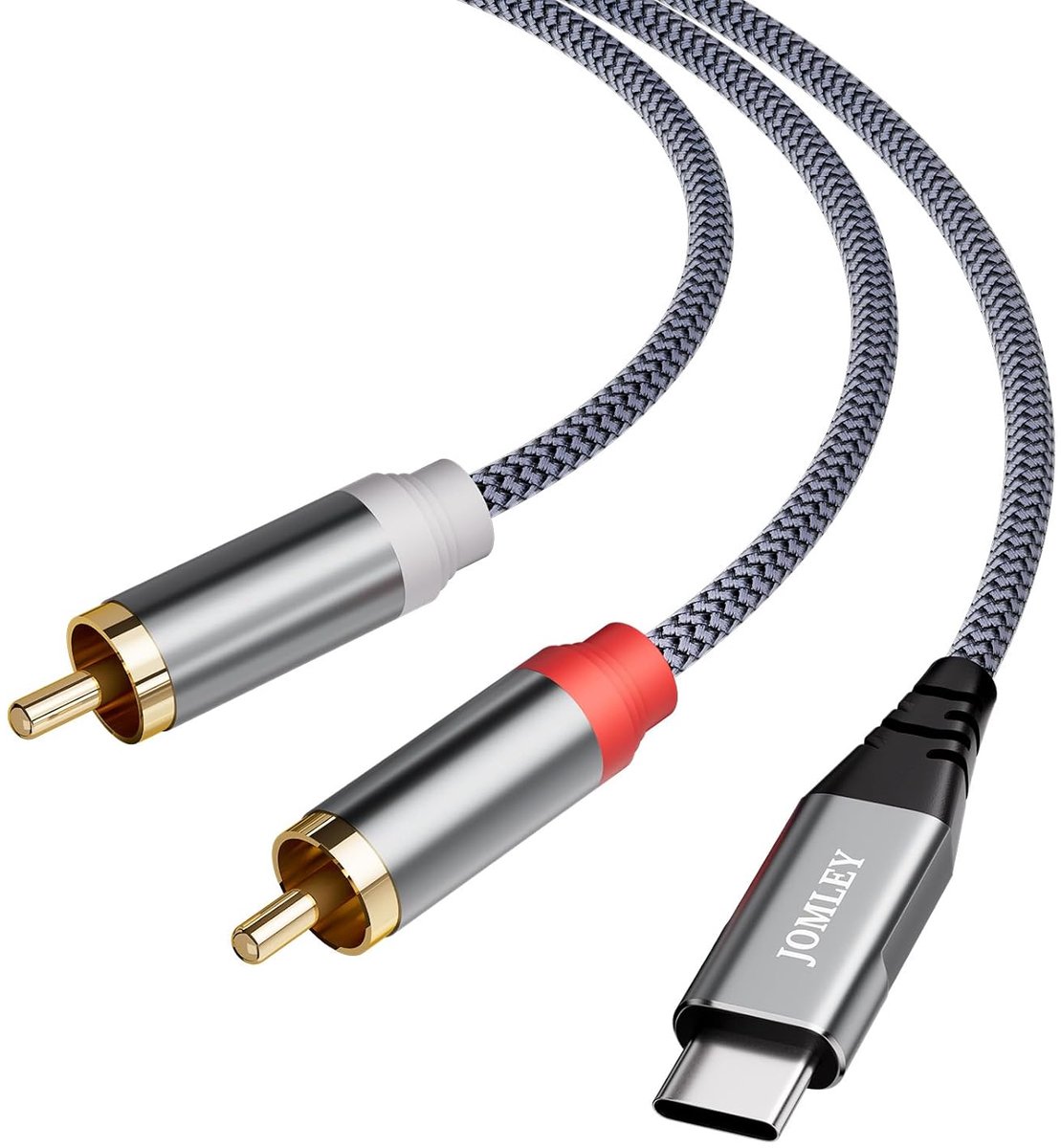 USB C naar RCA kabel - Stereo Y-splitter - Audio aansluiten - Geïntegreerde DAC chip - 1 meter - Grijs