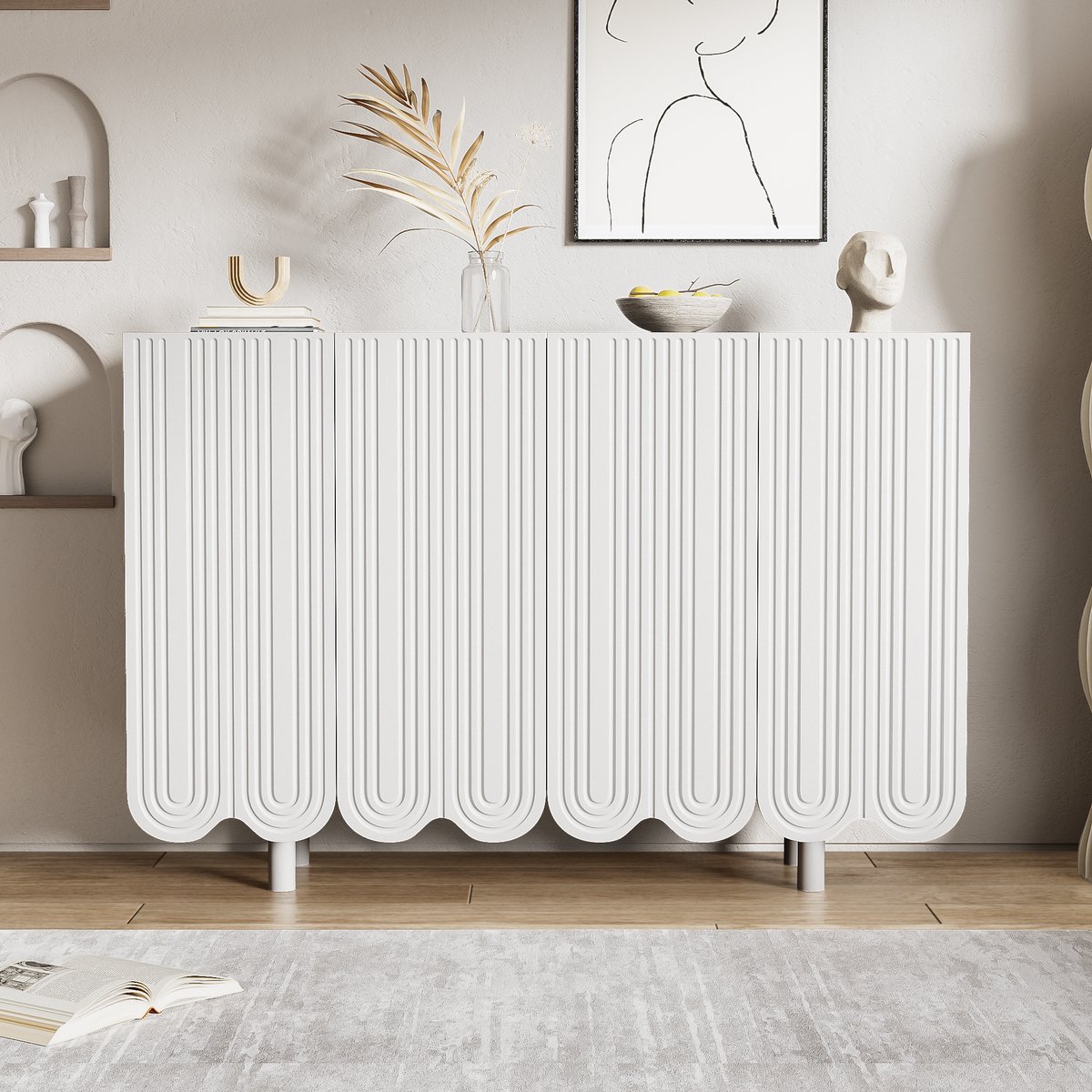 REDOM - Dressoir - Druppelvormige Deurpanelen - Modern - Voor Woonkamer - MDF - Wit - 120 x 37,5 x 80,8 cm