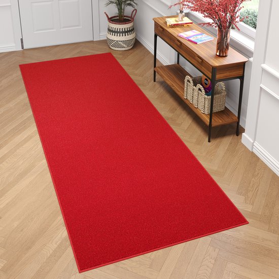 Tapiso Mono Tapis de couloir Rouge Uni Couloir Tapis de sol à poils ras Taille- 90x1000