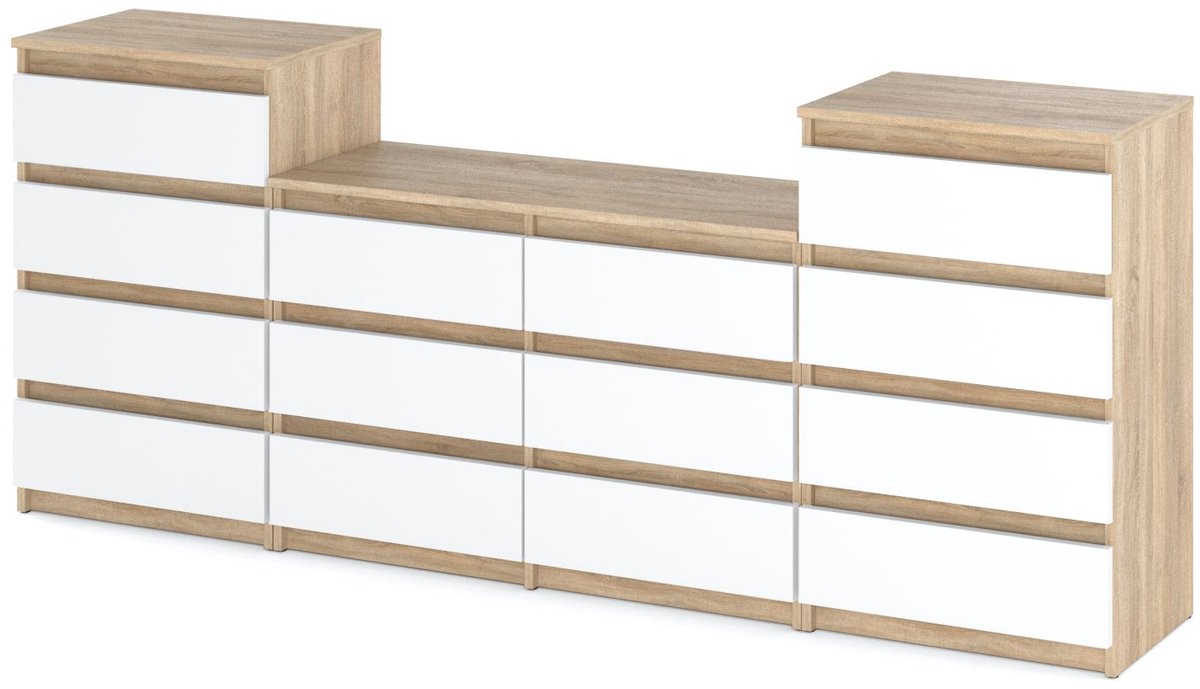 HIT Commode Set 464 - Scandinavische Stijl - 14 Lades - Greeploos - Geruisloze Geleiders