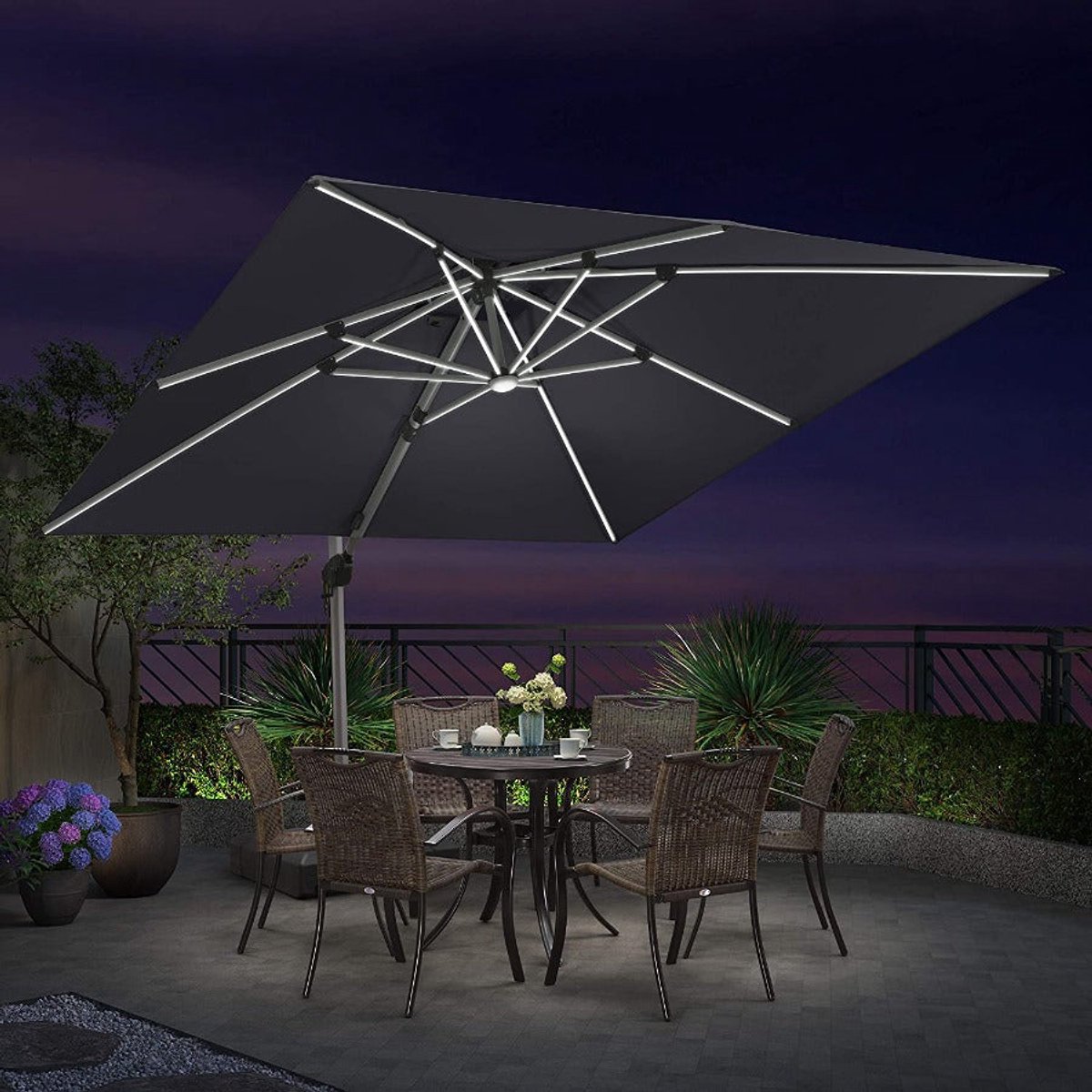 Purple Leaf Cantilever Parasol with LED Lighting 400x300 cm - Grey