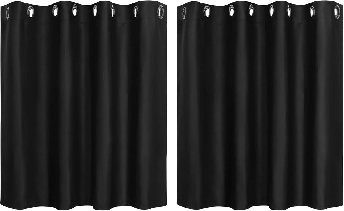 Set van 2 Zwarte Verduisterende Gordijnen voor Keuken - Thermisch Isolerend en Lichtdicht (90x132 cm)
