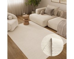 Tapiso Loni Vloerkleed van Wol – Handgeweven Wollen Tapijt voor Eetkamer, Woonkamer en Slaapkamer – Natuurlijk Wit – Modern & Zacht 200x300