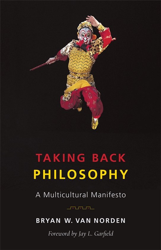 Boekomslag van 'Taking Back Philosophy: A Multicultural Manifesto' met een artiest in traditionele kleding, springend tegen een zwarte achtergrond.