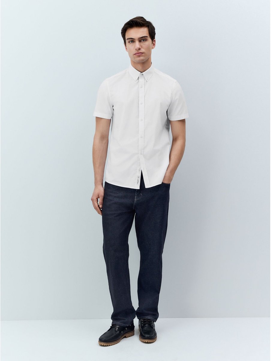 Next - Heren - Oxford overhemd met stretch en korte mouwen - Wit