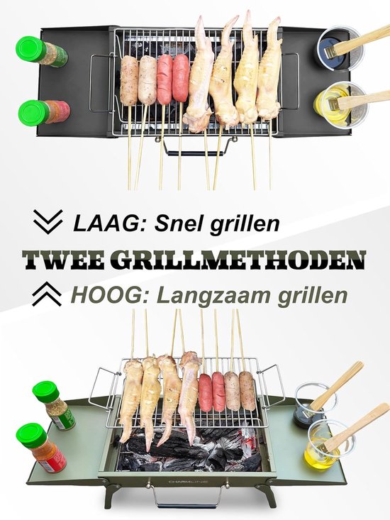 Opvouwbare Houtskool BBQ Grill - Compacte Draagbare Barbecue 34×23 cm - Camping Grill voor Strand, Picknick en Tuin - Stalen Mini BBQ voor 3 Personen van Merkloos — afbeelding 3