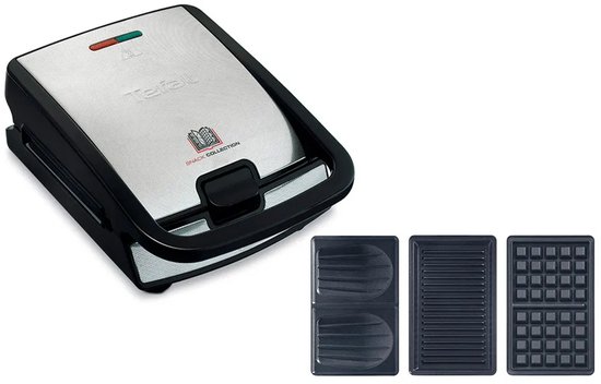 Tefal snackapparaat met verwijderbare grill-, tosti- en wafelplaten.