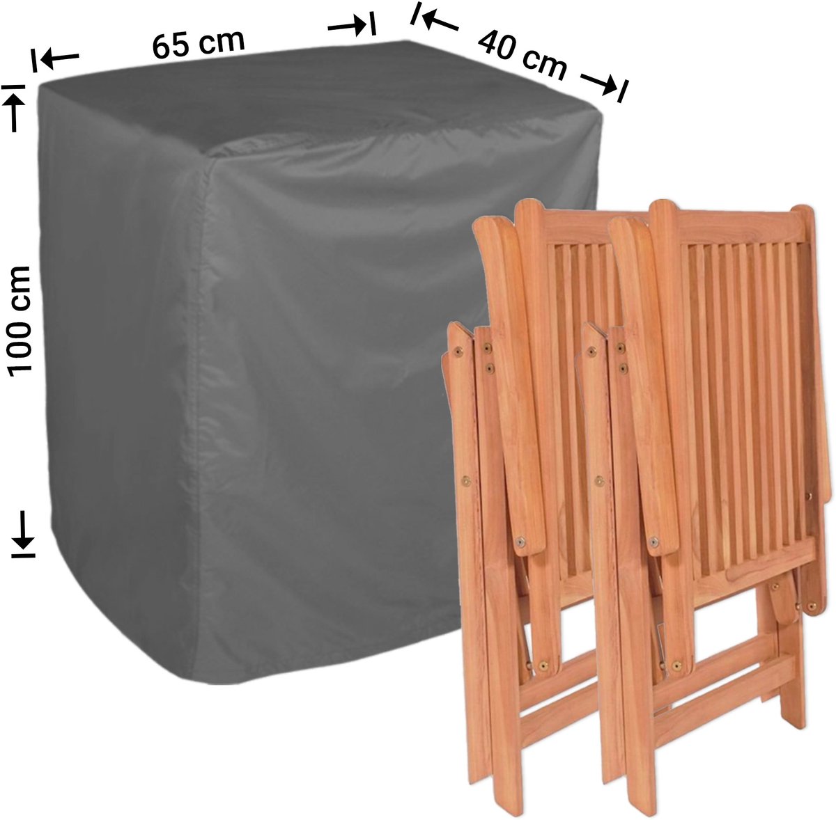 Raffles Covers Tuinstoelhoes - 40 x 65 H: 100 cm - D-RFOLD40 - Waterdicht - Ademend - UV-bestendig - Elastisch rijgkoord - Beschermhoes tuinmeubelen Antraciet