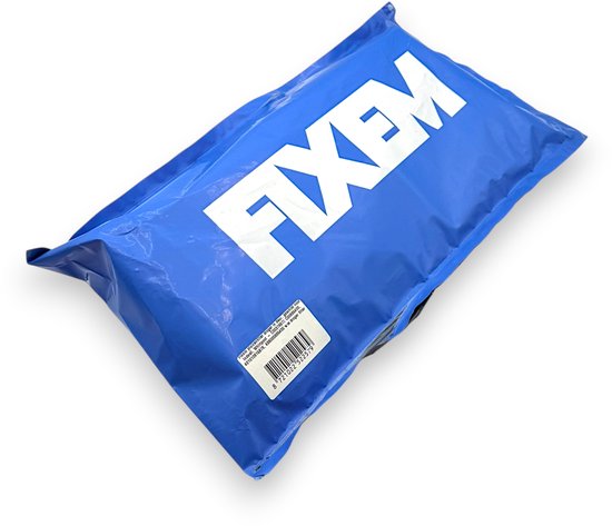 Blauwe Fixem verpakking met witte letters.