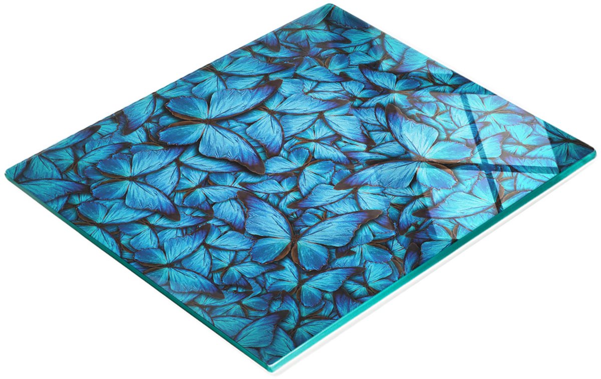 Multifunctionele decoratieve keukenplank van gehard glas met vlindermotief, 60x52 cm