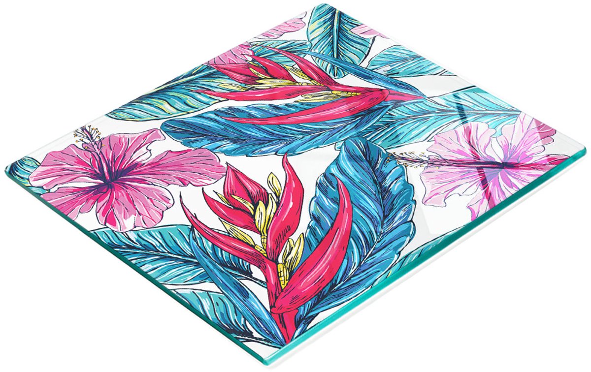 Gehard multifunctioneel decoratief bord van glas met bloemen en palmen, 60x52 cm