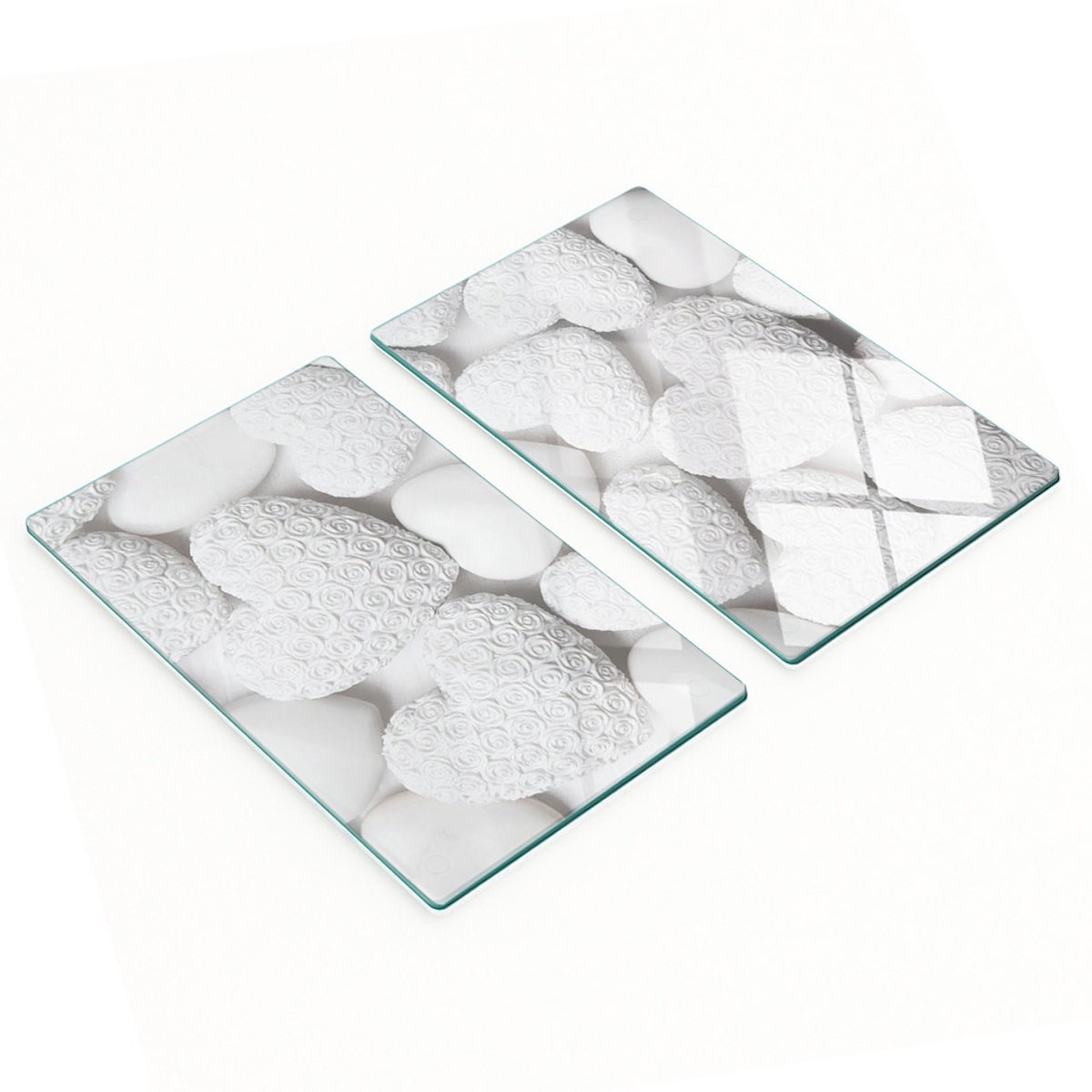 Decoratieve glazen snijplanken voor in de keuken met hartmotief, 2x30x52 cm