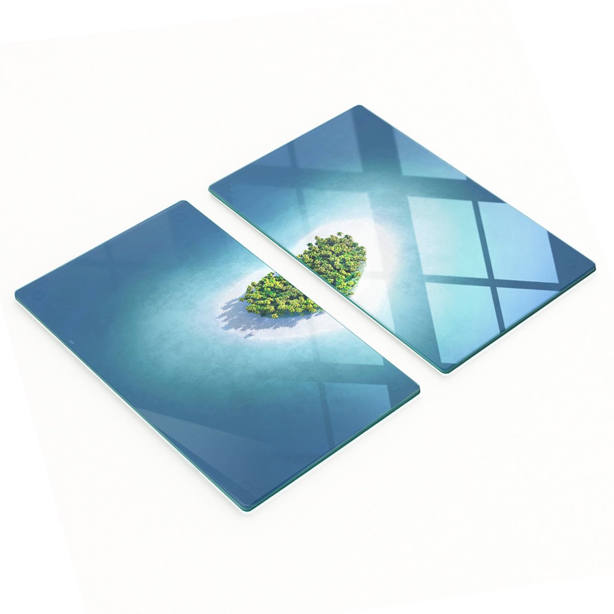 Gehard glazen borden met print van een hartvormig eiland, 2x30x52 cm