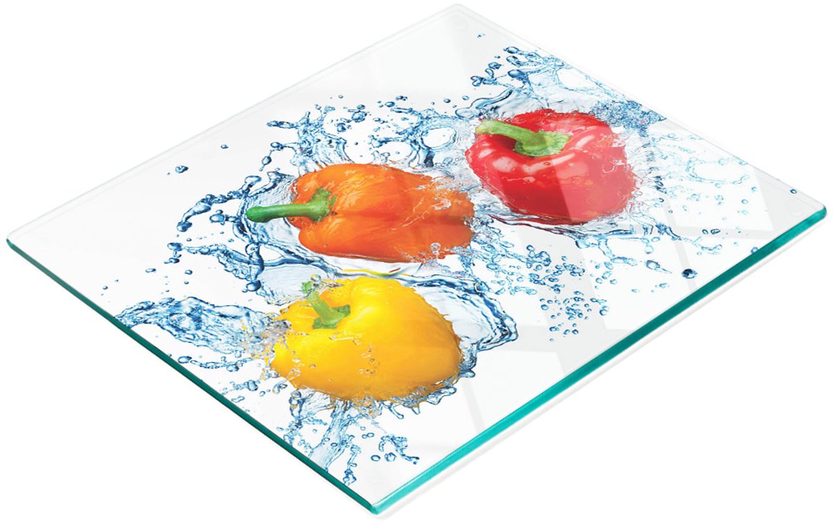 Decoratieve glazen serveerplank voor snacks, water en paprika, 60x52 cm