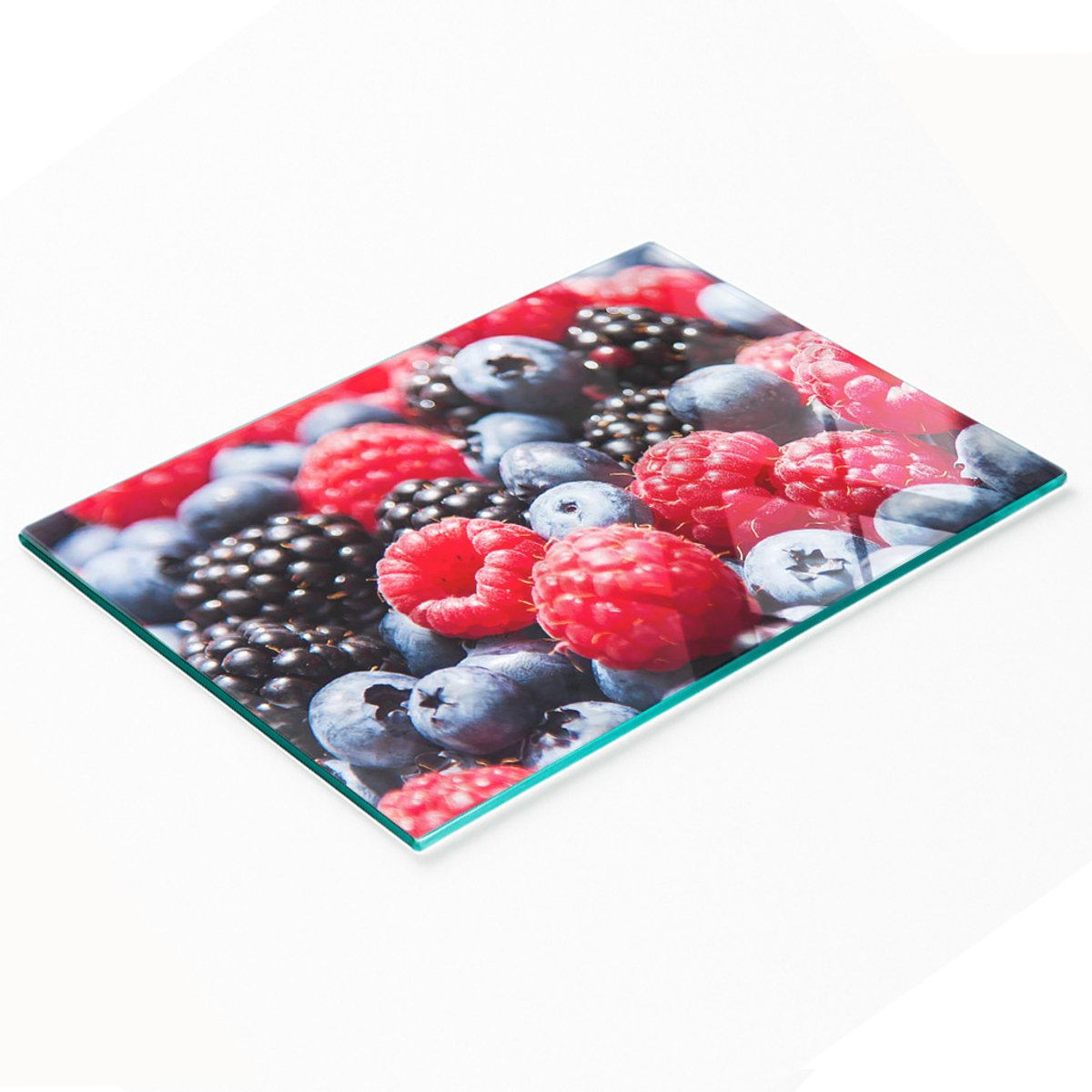 Duurzame en stijlvolle glazen snijplank met bosfruitpatroon, 80x52 cm