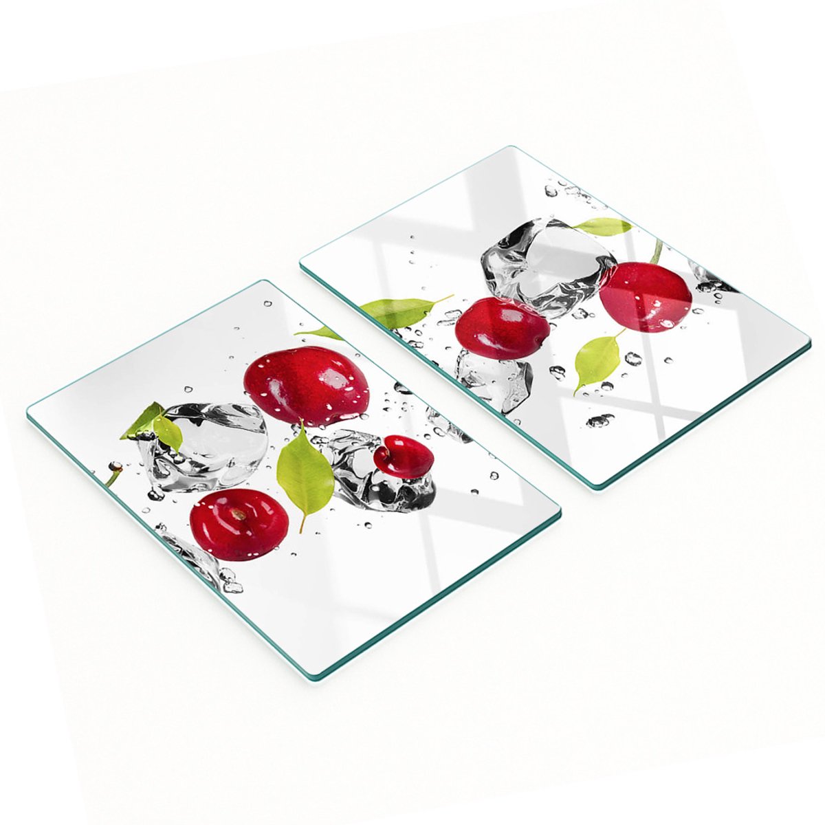 Decoratieve snijplanken van gehard glas met kersen- en watermotief, 2x40x52 cm