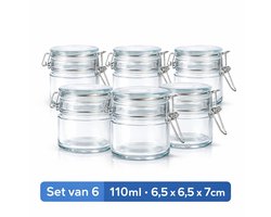 Benza - Weckpotjes Set van 6 – 110 ml – Glazen Potjes met Klemdeksel – Luchtdicht – 6,5 x 6,5 x 7 cm – Voor Jam, Kruiden & Opslag
