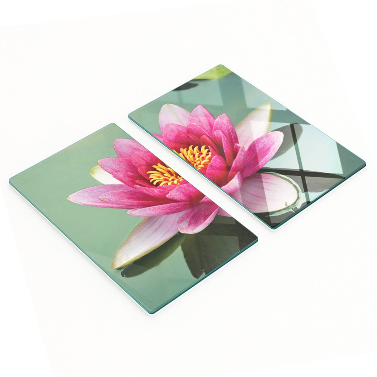 Set van twee decoratieve glazen keukenplanken met lotusbloemmotief, 2x30x52 cm