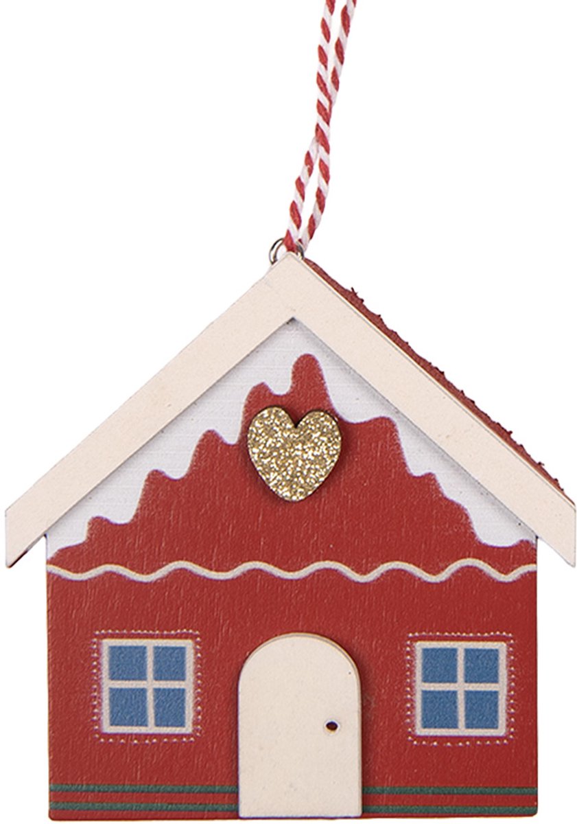Clayre & Eef Kersthanger Huis 11x1x11 cm Rood Hout