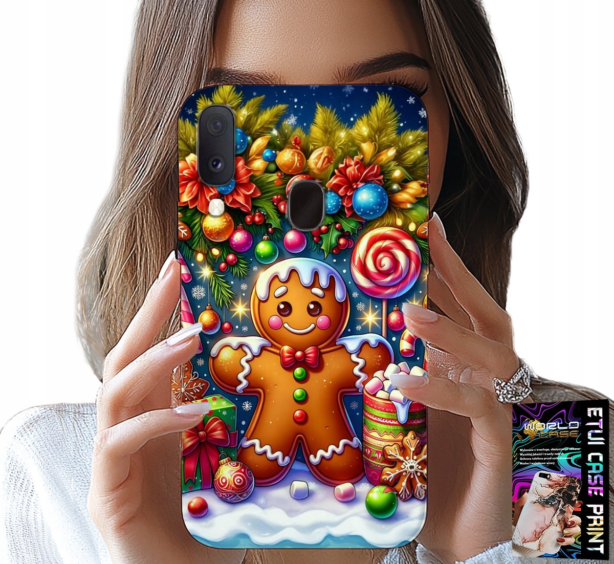 HOESJE VOOR SAMSUNG GALAXY A20E - PEPERKOEK, SNOEPPATRONEN KERST + GLAS
