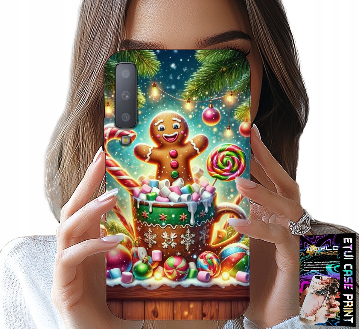 HOESJE VOOR SAMSUNG A7 2018 - PEPERKOEK KERSTPATROON + GLAS