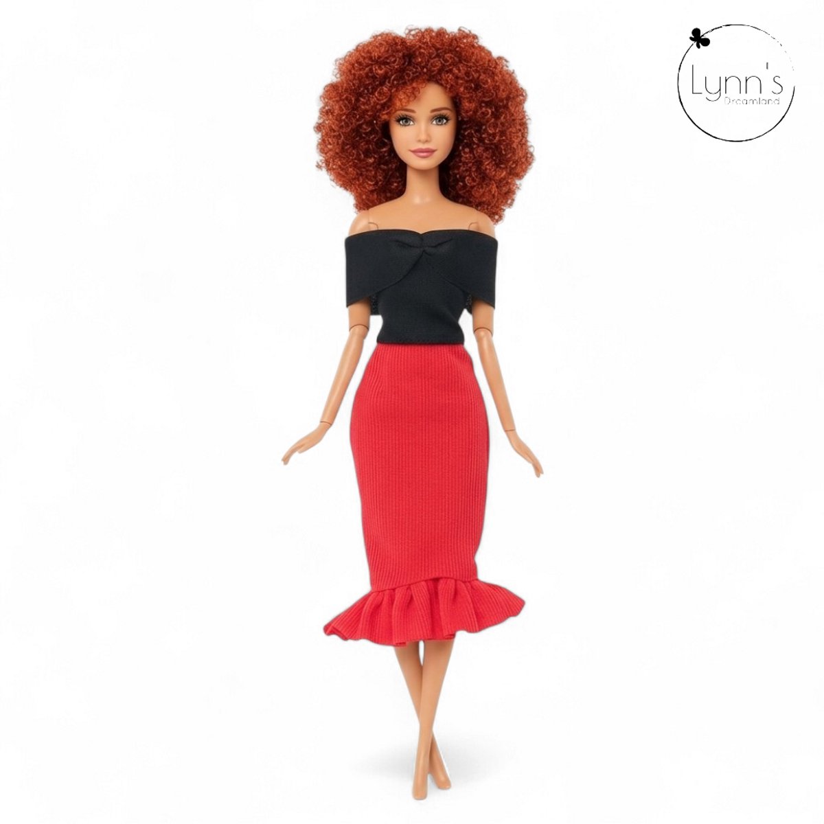 Lynn's poppenkleertjes - Set 'Riley - Geschikt voor modepop - Set van 6 outfits - Jurk, broek, rok, topje, trui, jas - In cadeauzakje — afbeelding 8
