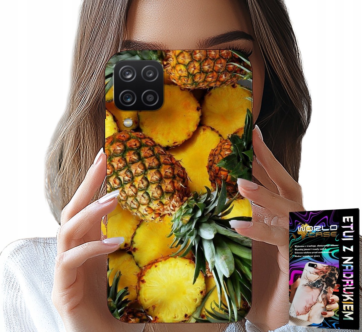 HOESJE VOOR SAMSUNG GALAXY A22 5G - ANANASVORMIGE BEHUIZING + GLAS