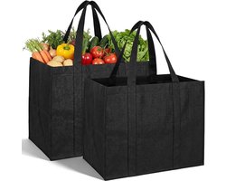 Set van 2 Luxe Big Shoppers - XL Boodschappentassen - 41x33x26cm - Max. 30kg Draagvermogen - Opvouwbaar & Zelfstaand - Zwart