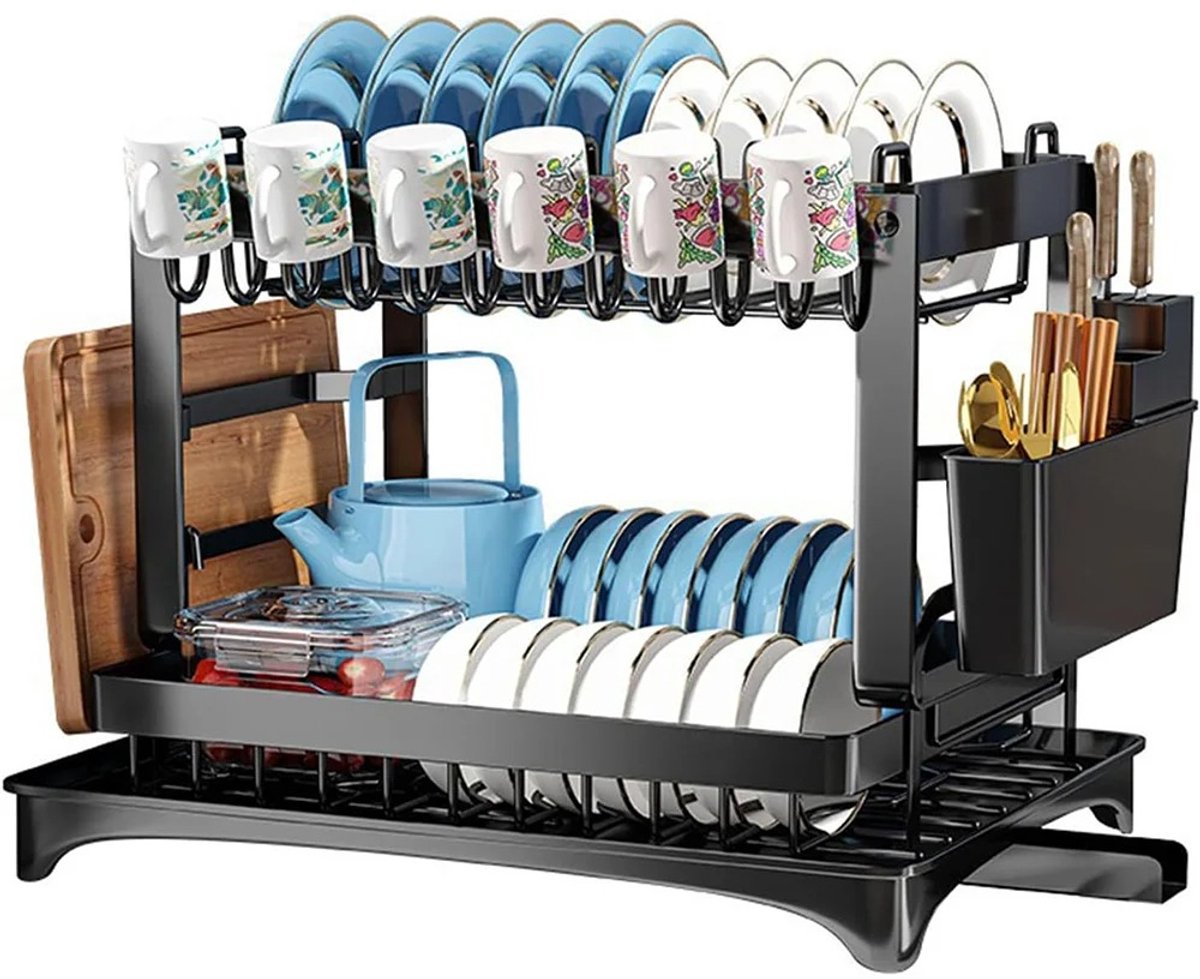 Archi afdruiprek – Afdruiprekken - Droogrek - Organisator – Bestekhouder – Roestbestendig Metaal – Keuken Drainer Rack - Zwart