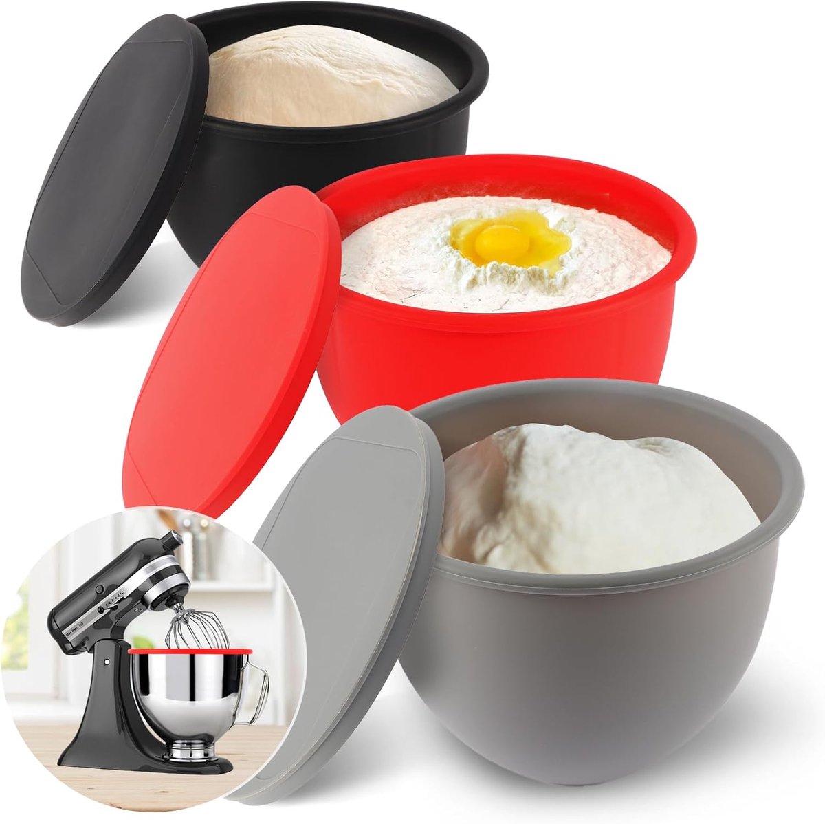 Mengkom Voeringen - Mixer Hulpmiddelen - Bakken & Koken - 3 Voeringen Set - 5 Kwart - Transparant