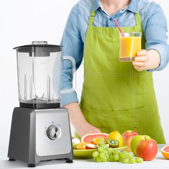Keukenblender - 1,6 Liter Glas Kan - 6 Messen & Instelbare Snelheden - Voor Smoothies, Sap & IJs - Zilver - EU-stekker van Merkloos — afbeelding 3
