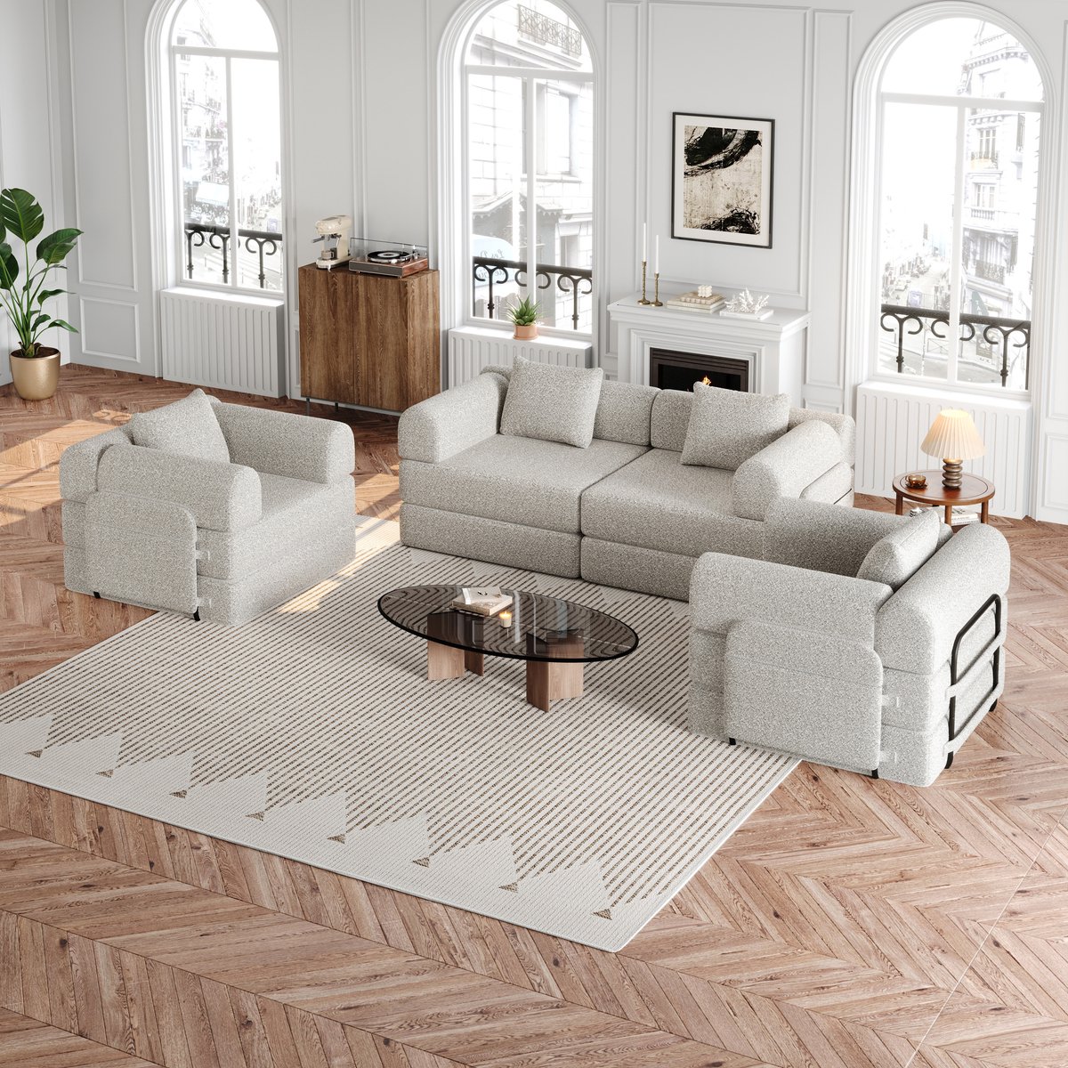 REDOM Slaapbank - 2-In-1 & Modulair - Voor Woonruimte - Chenille - Khaki - 183,8x91,4x69,8