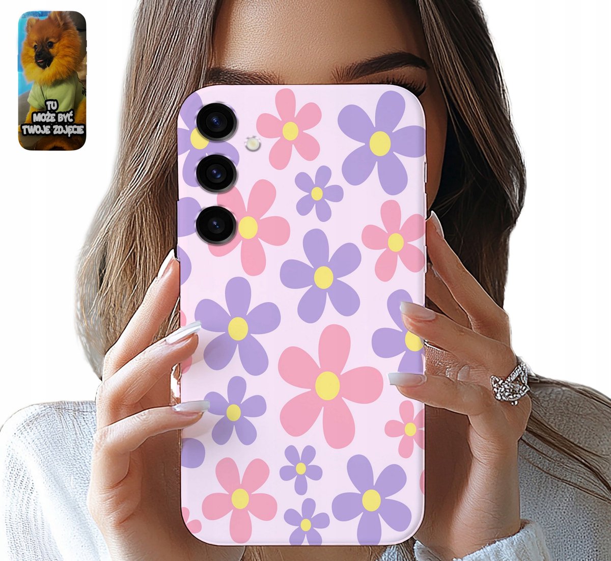 Hoesje voor Samsung Galaxy S24 met trendy DAISY-patronen + glas