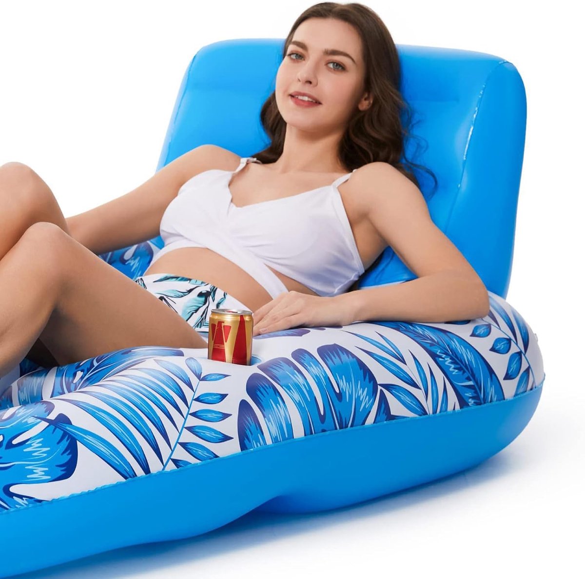 Opblaasbare Zwembadlounger – Tanning bed -t anning luchtbed– Drijvende stoel voor volwassenen – Zwembadligbed – Inclusief handpomp – Groot recreatieligbed voor buiten en op het strand – 140 x 120 x 70 cm – Blauw – foto 3