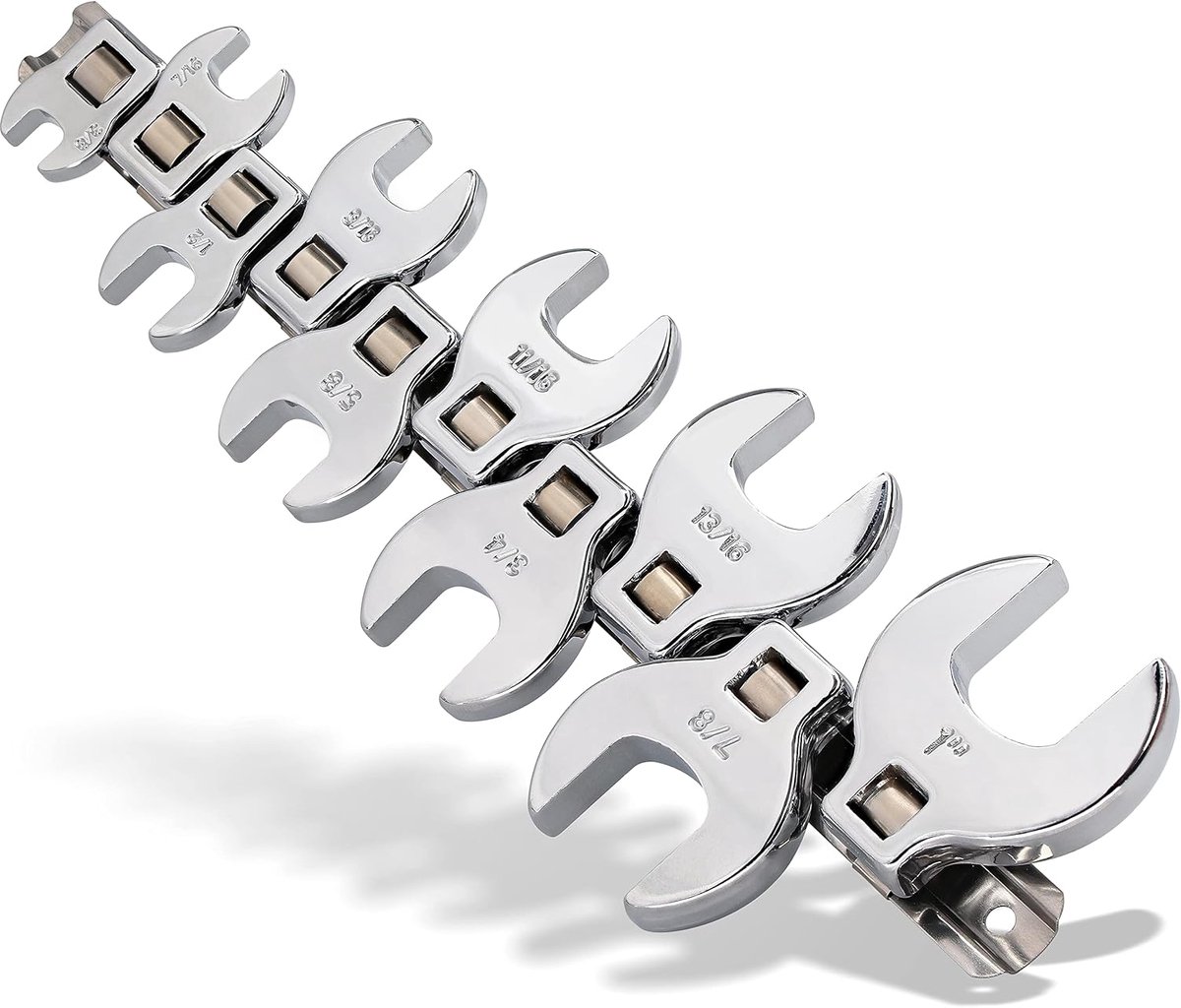 Kruispoot Sleutelset - Moeilijk Bereikbaar - Autoreparatie - Krappe Ruimtes - 3/8 tot 1 Inch - Zilver