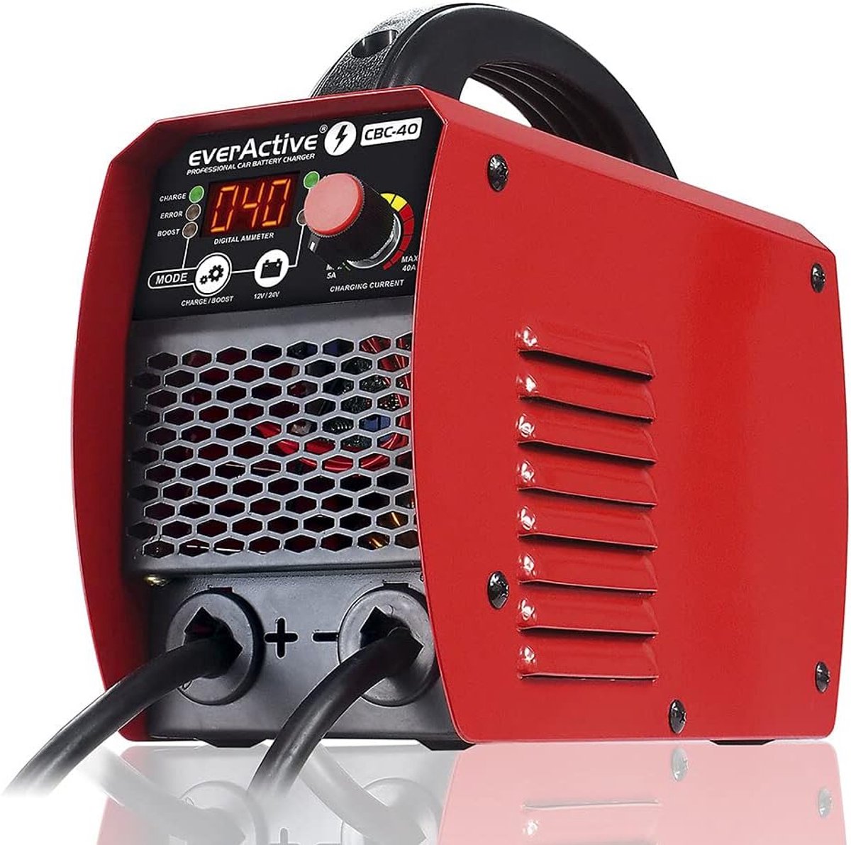 Acculader Omvormer - Voeding Batterij - Voertuig Opladen - Inverter Technologie - 24 x 17 x 5 cm - Zwart/Rood